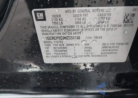 2017 Chevrolet Silverado 1500 Custom z USA, uszkodzony, nr VIN 1GCRCPEC0HZ330108